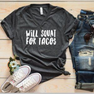 Will Squat For Tacos Women's Graphic Tee t-shirt EUC Size Large